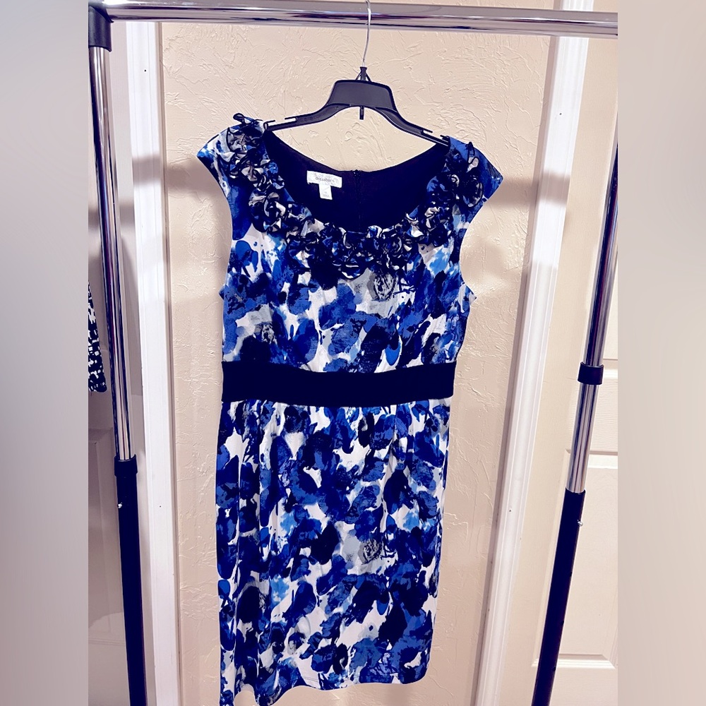 Dressbarn Blue and Black Patterned Dress